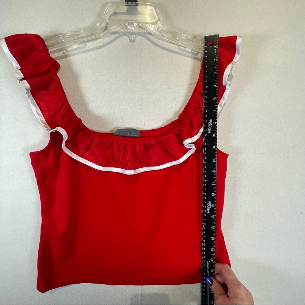 Anthropologie Sunday In Brooklyn Red Ruffle Trim Cropped Tank Top XL - Picture 6 of 9